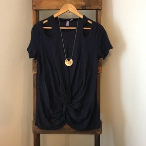 Alya Navy Blue Cut-out Tee